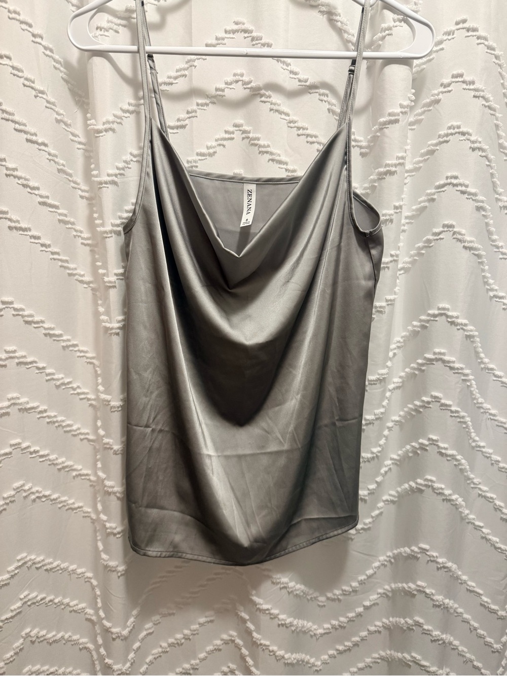 Zenana Outfitters Silver Cowl Neck Satin Camisole